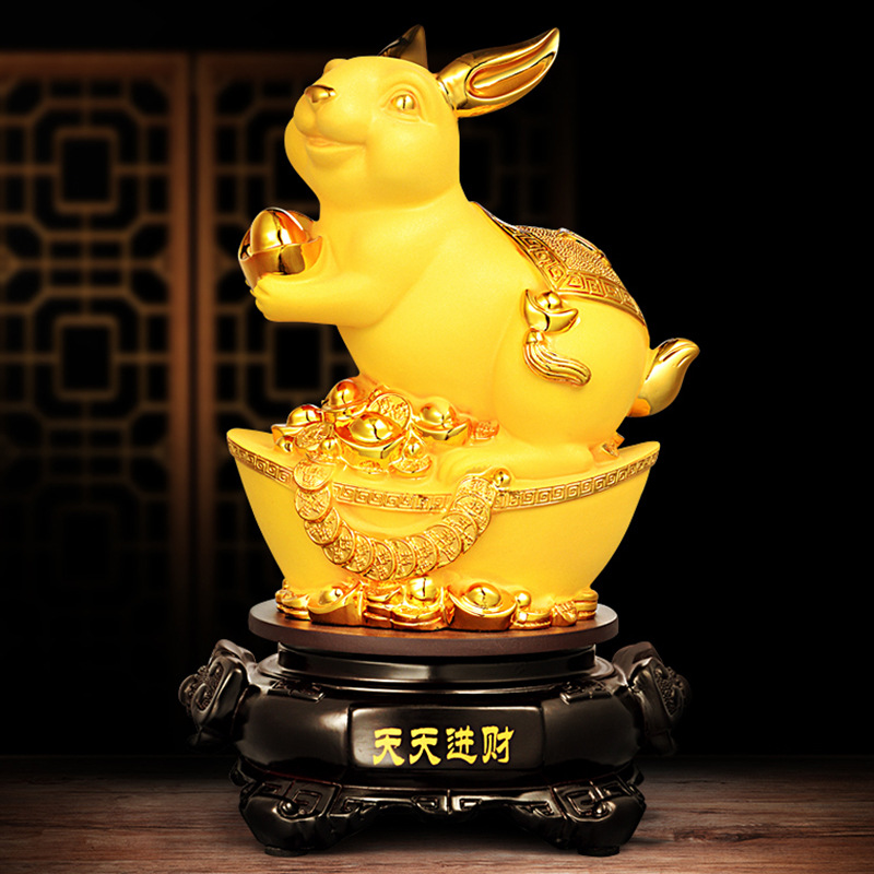 0成交1706件玉兔招财2023年兔年摆件绒沙金兔十二生肖兔子保险酒会