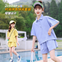 女童纯色套装夏季新款韩版洋气Polo两件套短袖套装外贸批发跨境潮