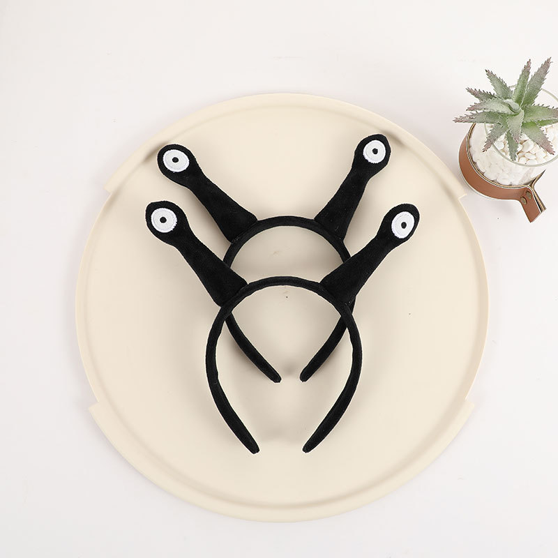 蜗牛可爱发箍韩版超萌头饰眼睛搞怪发卡黑色毛绒卡通头箍发窟卖萌