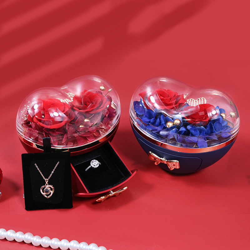 Qixi Valentine's Day Bow Love Rose Gift Box Eternal Flower Jewelry Box Ring Necklace Jewelry Box