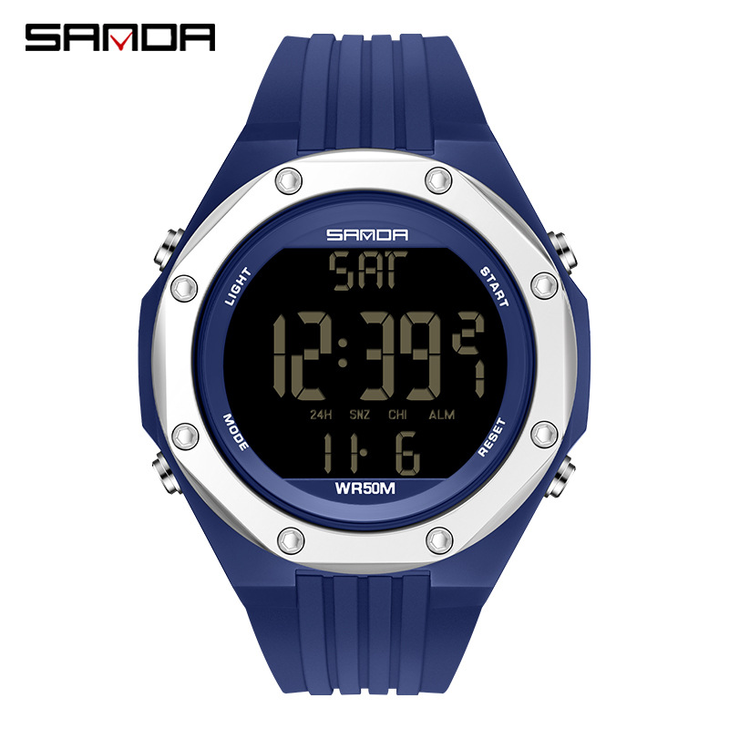 三达新款男士防水数字冷光灯电子表运动腕表时尚多功能电子手表