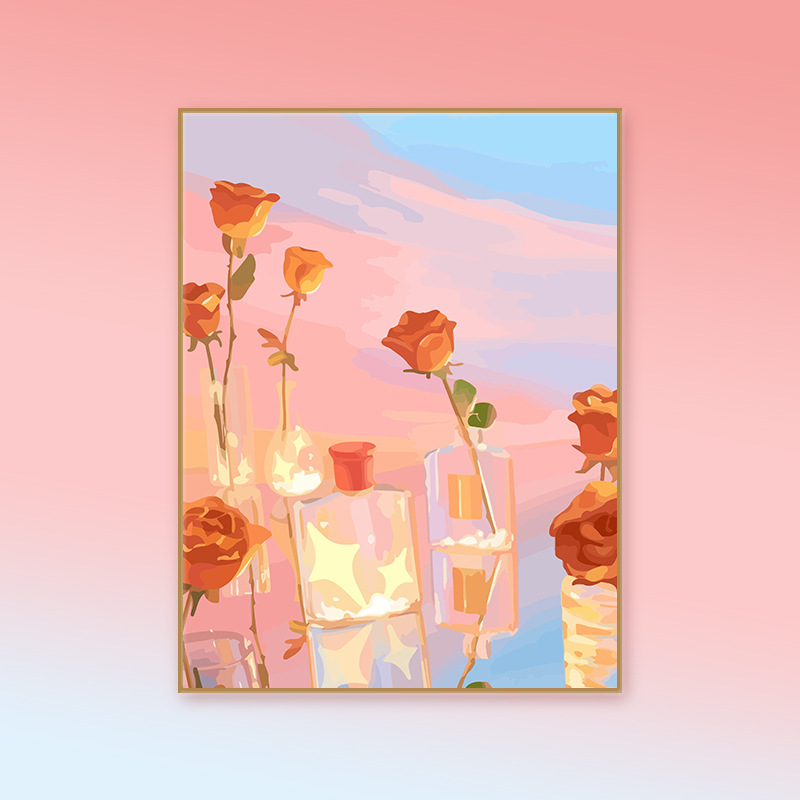 消磨时间花开季节装饰涂色丙烯油彩画画数字油画diy填充欧式复古花