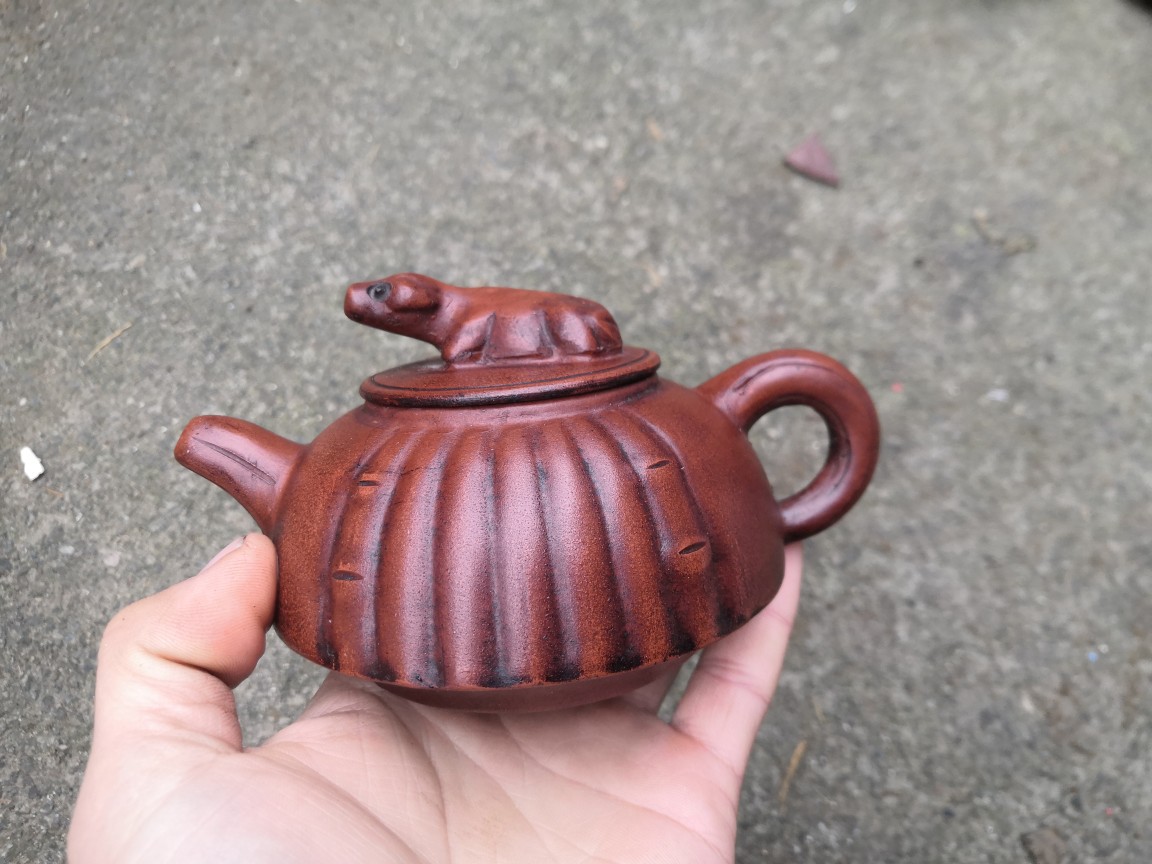 宜兴原矿老一厂库存仿老紫砂壶老壶全手工制作徐平娟牛盖紫砂壶