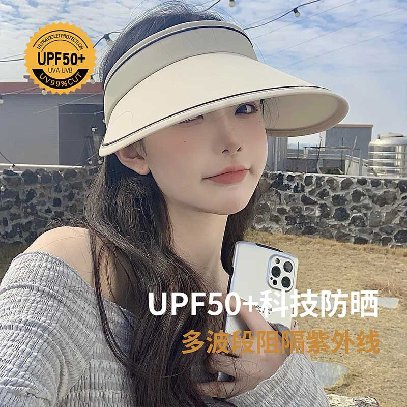 U50+夏季大帽檐骑车防紫外线空顶太阳帽女遮阳帽子防晒遮脸