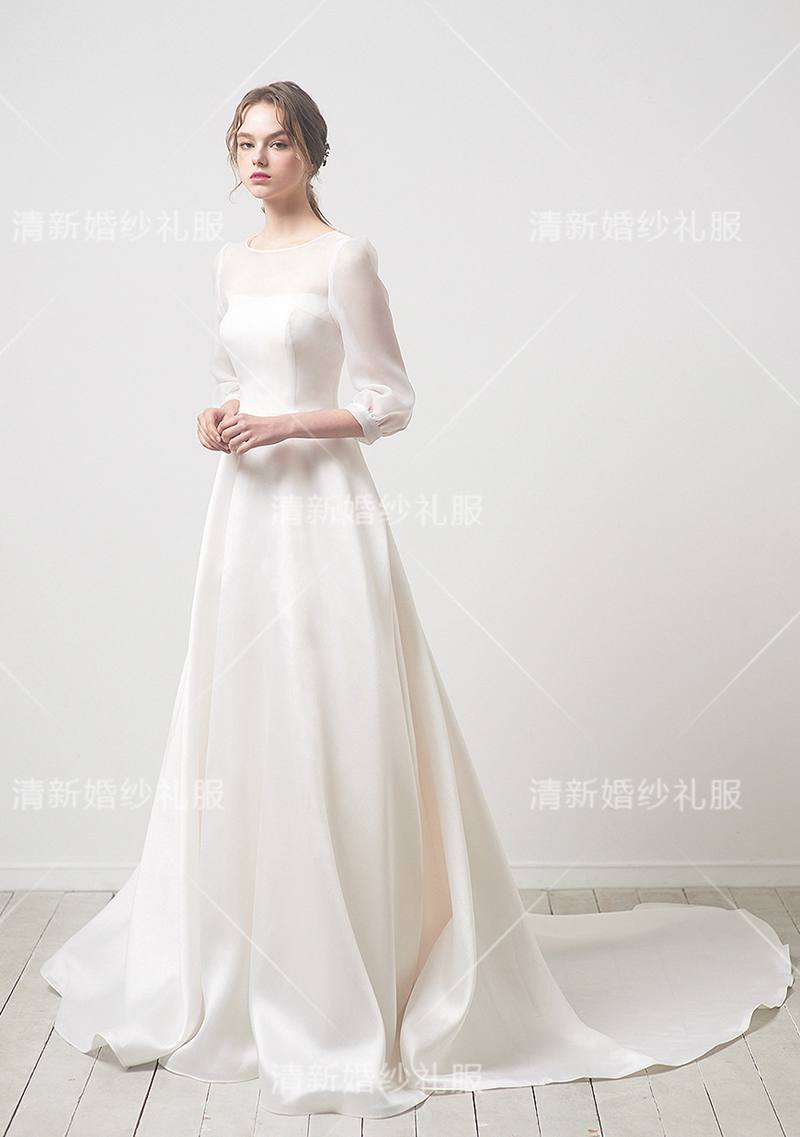 轻婚纱典雅风尚仙女范儿温婉气质简洁大气新娘结婚拖尾夏季婚纱