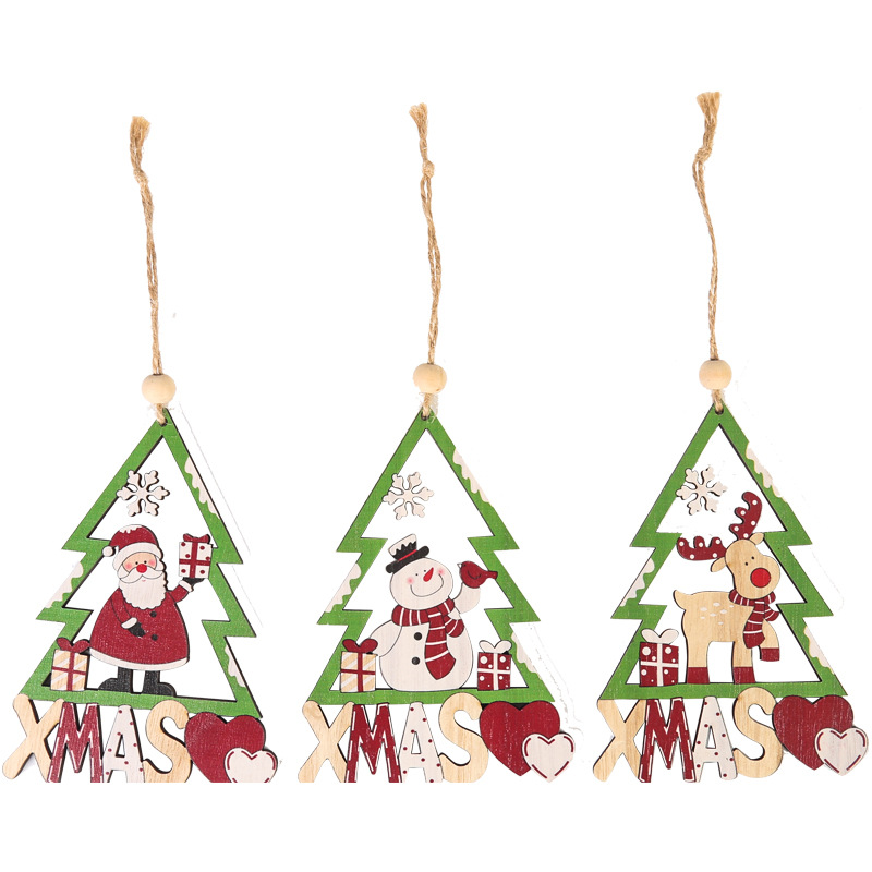 New Christmas Decoration Wooden Old Man Pendant Wooden Multicolor Cutout Christmas Tree Small Ornaments