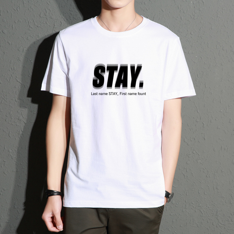 Youth Trendy Men Short-Sleeved T-shirt Korean Style round Neck Fashion Trendy English Printed Half Sleeve Top