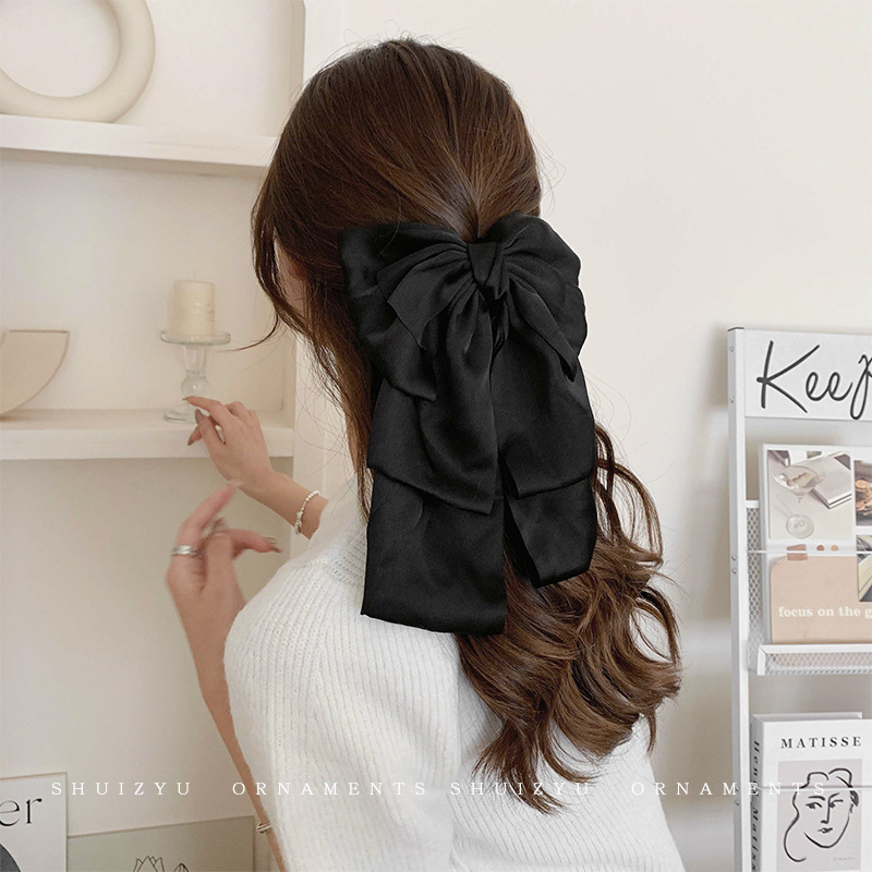 Black Big Bow Grip Large Hair Accessories Female Hairpin Back Head Shark Clip High Sense Hairpin Clip Headdress