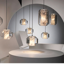 北欧简约天然云石单头餐厅吊灯现代时尚吧台小卧室床头设计师灯具