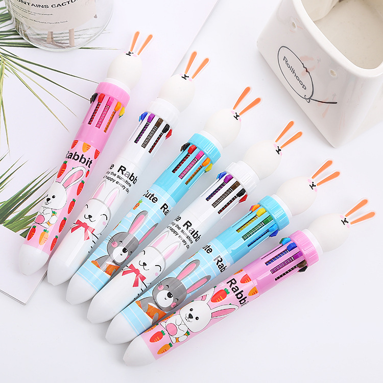 Cute Ten-Color Ballpoint Pen Girl Heart Cartoon Multi-Color Retractable Ballpoint Pen Student Multi-Functional Hand Account Marking Pen Factory