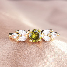小香风跨境新款欧美橄榄绿锆石戒指时尚镶钻结婚指环彩宝开口戒指