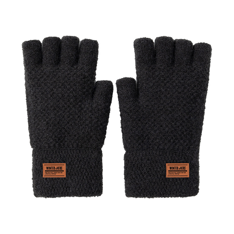 Half-Finger Riding Gloves Male Student Autumn and Winter Wool Knitted plus Fluff Warm-Keeping and Cold-Proof Cycling Open Finger Touch Screen Wholesale