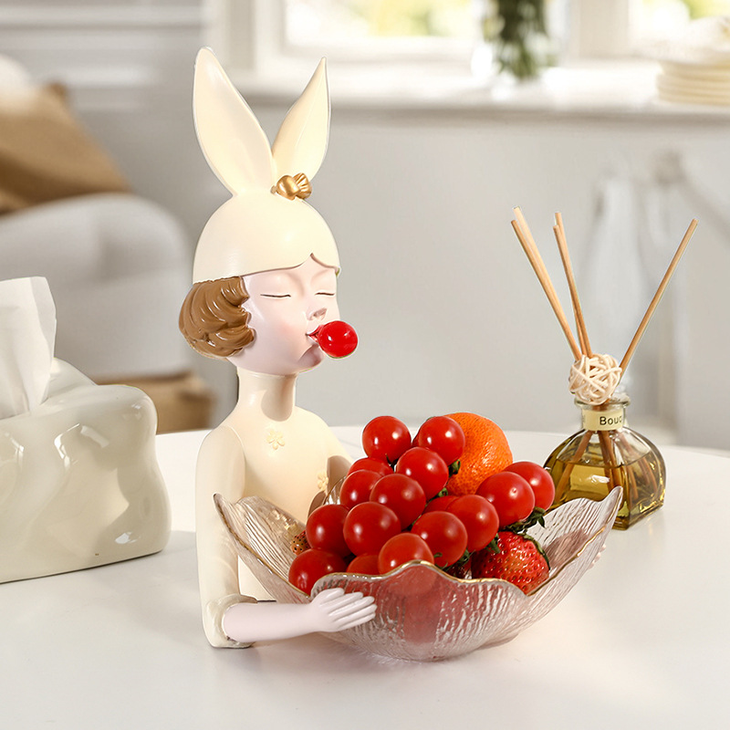 创意法式奶白女孩兔子耳朵果盘 家居实用糖果收纳盘置物盘子 乔迁