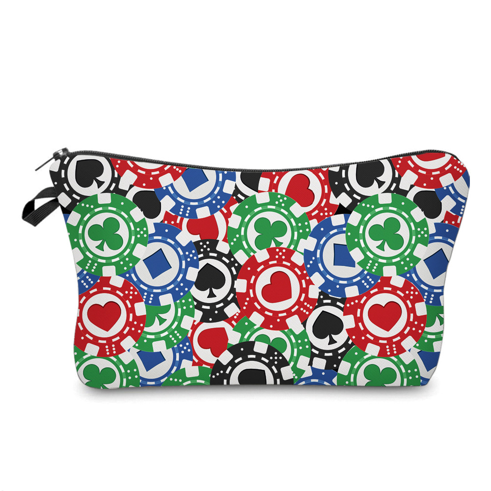 Amazon New Printed Anti-Splashing Cosmetic Bag Poker Mahjong Pattern Toiletry Storage Multifunctional Clutch