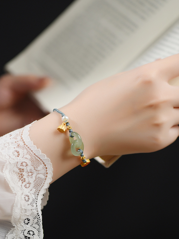 抖音爆款环环相扣手链女 和田玉手绳手工编织抖音同款送闺蜜礼物