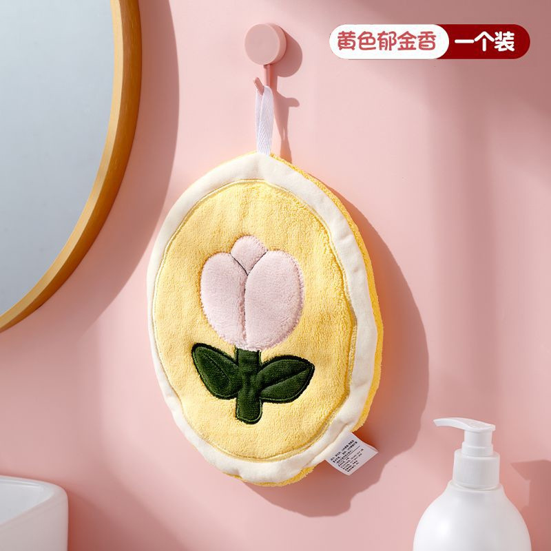 Flower Towel Tulip Daisy Cartoon Towel Absorbent Square Towel Bathroom Kitchen Hanging Towel