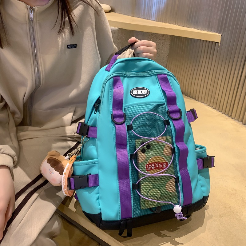 Wholesale New Trendy Cool Fashion Color Contrast Backpack Middle School Student Schoolbag Trendy Casual Backpack