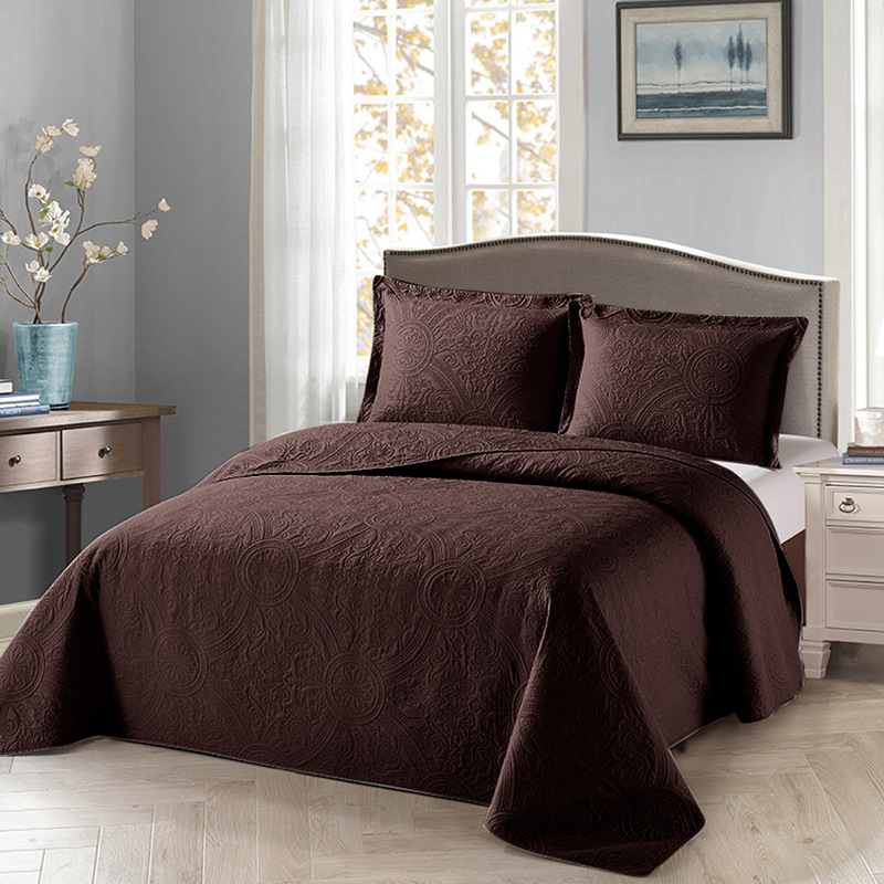 Cross-Border Ultrasonic Quiltedtextiles Solid Color Super Soft Embossed Three-Piece Bed Cover Set Washable Bedding Factory Direct Sales