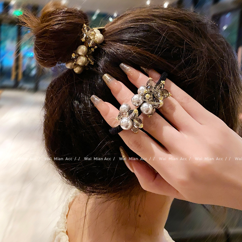 气质网红珍珠发圈女韩系百搭马尾头绳新款扎丸子头皮筋高弹力发绳