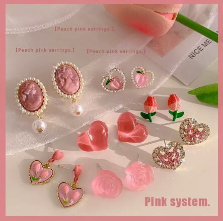 Pink Love Heart Stud Earrings 2023 New Trendy Niche Design Earrings Fresh Tulip Earrings for Women