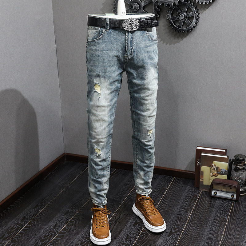   Foreign Trade Jeans Men's Stretch-Fit Pants All-Matching Fashion Brand Teenagers Retro Fashion Cowboys