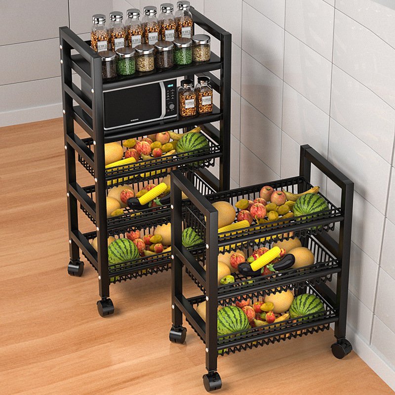 厨房菜篮子置物架家用多功能微波炉果蔬菜收纳筐落地多层放菜架子