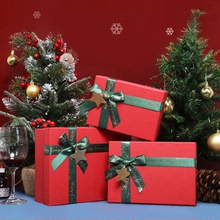 圣誕禮物禮盒裝飾紅色禮品盒蘋果圣誕天地蓋蝴蝶結灰板紙紙盒批發