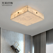 全铜新中式吸顶灯方形云石现代简约餐厅卧室过道玄关灯