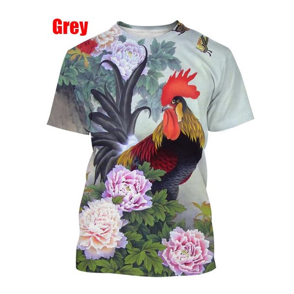 有趣的公鸡3D印花男式休闲短袖t恤 跨境新款男装T恤外贸货源批发