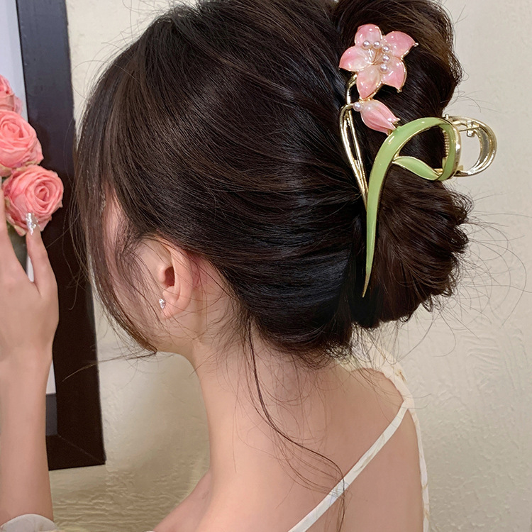 Spring 2023 New Trendy Flower Barrettes Women's Fresh Sweet Back Head Hair Updo Holder Gap Former Red Hair Accessories Wholesale