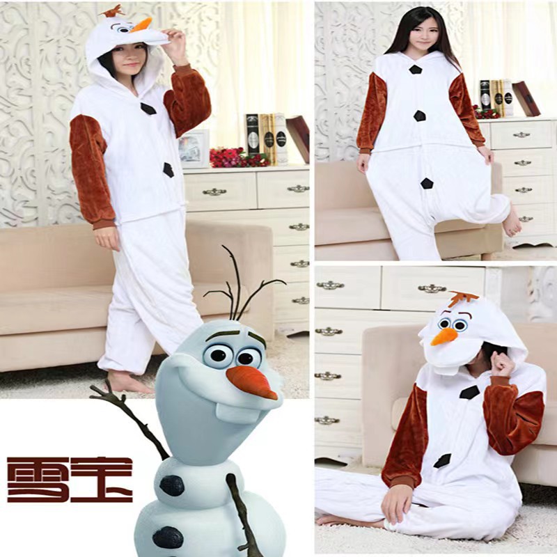 Cross-Border Mixed Batch Snow Treasure Cartoon One-Piece Pajama Autumn and Winter Flannel Snowman Same Style Couple Funny Pajamas Home Wear