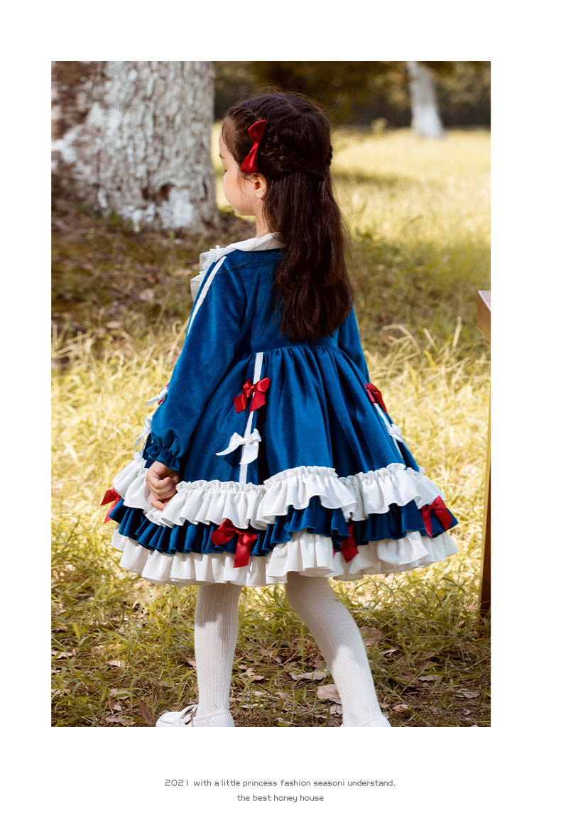 枝芽童装女童洛丽塔lolita公主裙卡通蓬蓬群小女孩可爱丝绒连衣裙