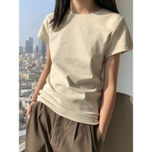 高质量棉恤女韩版洋气百搭修身遮肉小众设计感2024新款短袖