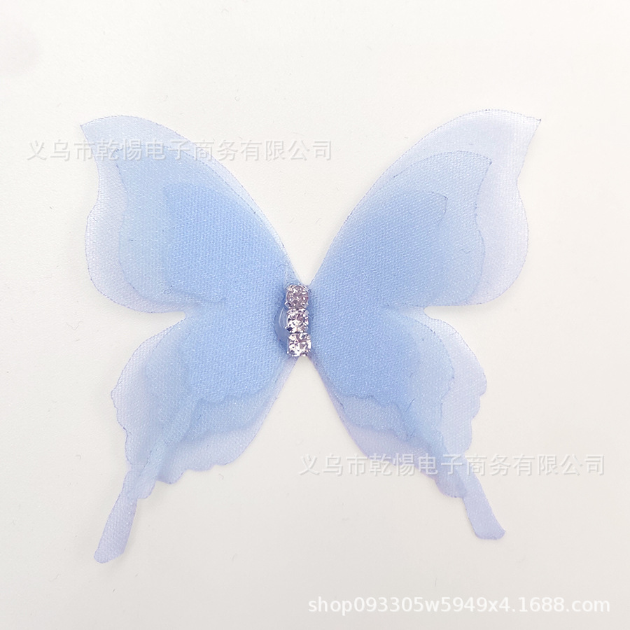 [Factory Goods] New Three-Layer Diamond Three-Dimensional Tulle Butterfly Brooch Colorful Simulation Fabric Diy Pin Accessories