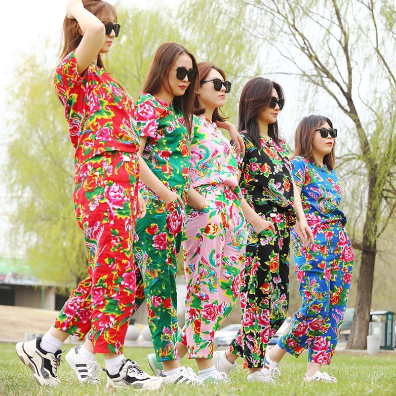 东北花棉袄大花布衣服搞笑衣服服装舞台演出服二人转民族服秧歌服