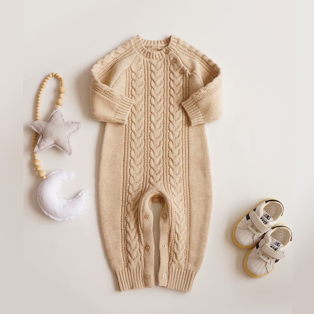 ins婴儿连体衣男宝宝毛衣新生儿麻花针织衫衣服春秋新款爬服外套