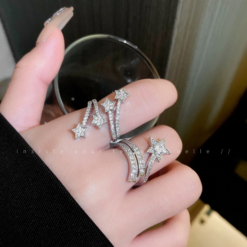 Dongdaemun Elegant Zircon Five-Pointed Star Open Ring Niche Fashion Index Finger Ring Internet Celebrity Light Luxury High Sense Bracelet