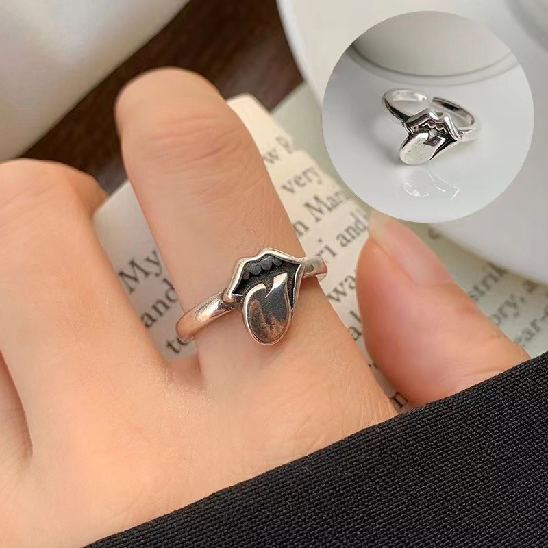 Ins Cross-Border Simple Personality Unique Tongue Ring Fashion All-Match European and American Style Hip Hop Trend Switchable Index Finger Ring