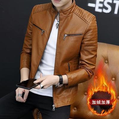 2020 New Fall Winter Men Leather Motorcycle Slim Jacket Handsome Young Man Trend Stand Collar Casual Student Coat