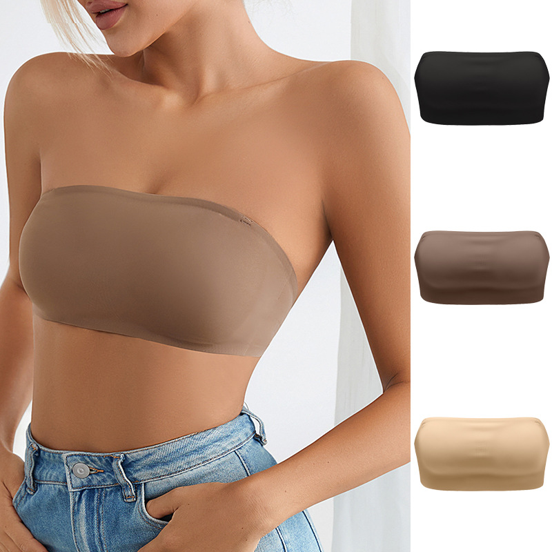 Strapless Women's Underwear Non-Slip Band Chest Pad One-Piece Wrapped Chest Seamless Wireless Ice Silk Breathable Quick-Drying Bra