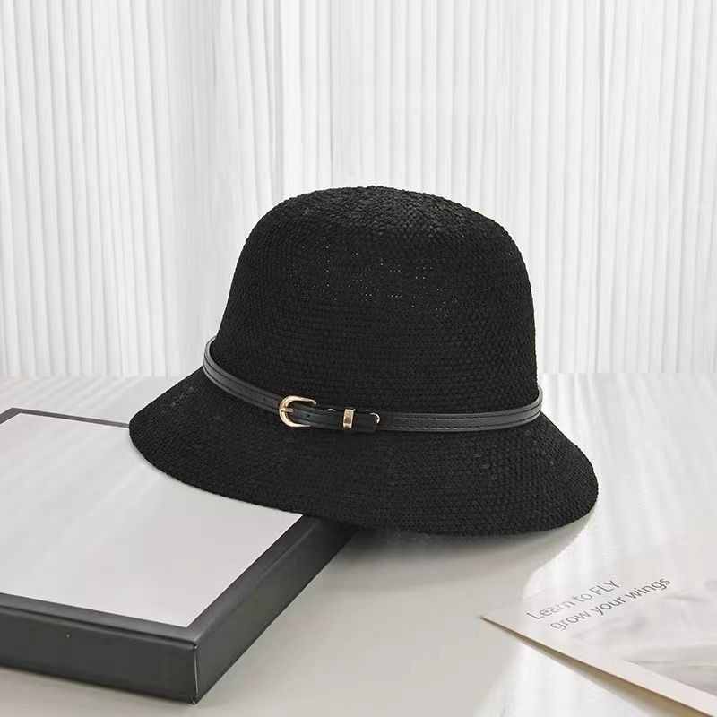 Western Style All-Match Summer Sun Hat Women's Sun Hat Basin Hat New Western Style Leather Buckle Fisherman Hat Foldable