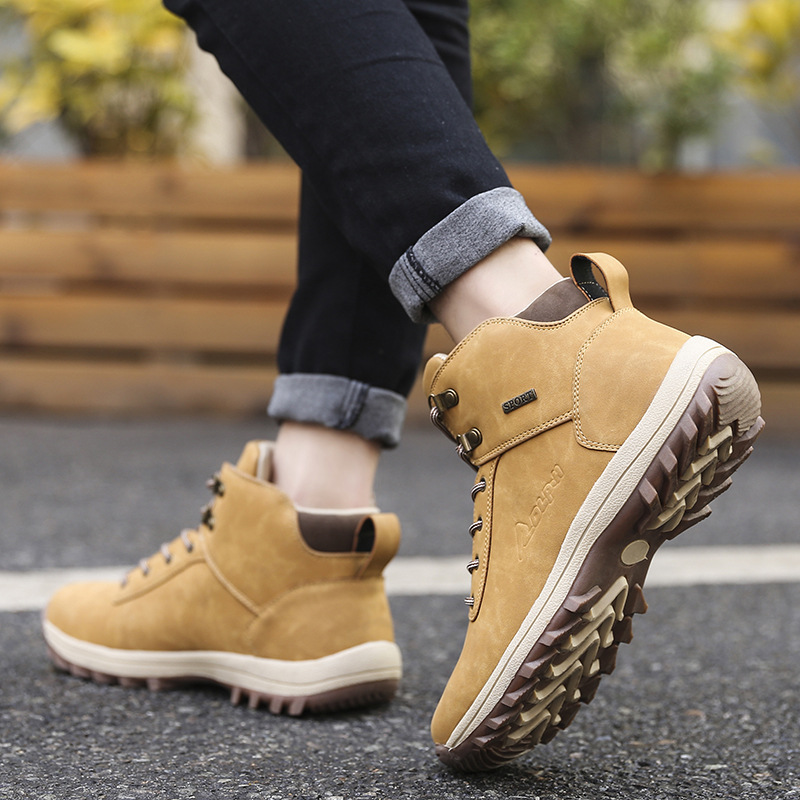 冬季户外作业鞋跨境大码男士登山鞋高帮皮面雪地靴加绒保暖大棉鞋