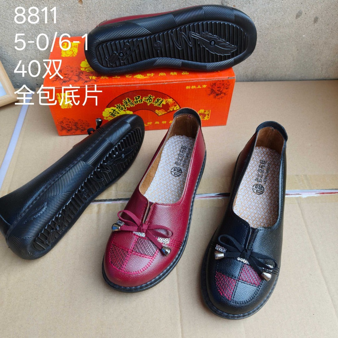 夏秋新款女士皮面女单超纤注塑女士休闲单鞋全包底片中老年妈妈鞋