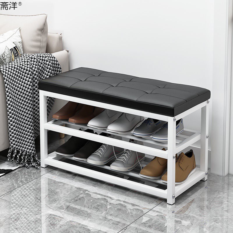 换鞋凳鞋柜一体家用门口休息换鞋架简易铁艺软包多功能穿鞋凳子