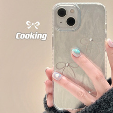 cooking日韩ins高级感羽纱闪粉蝴蝶结适用苹果15手机壳iphone13新