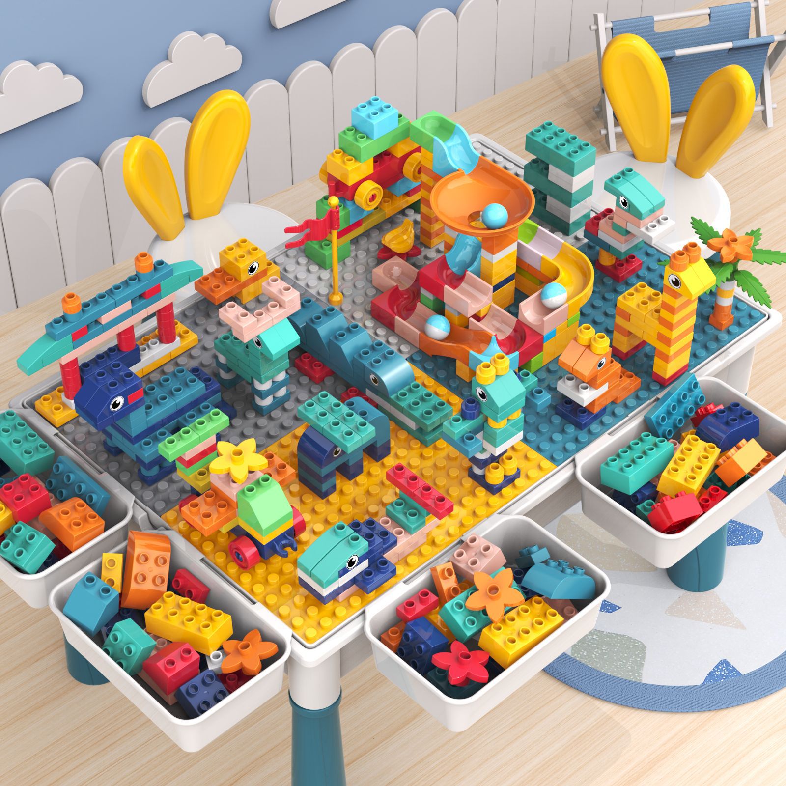兼容乐高儿童多功能大颗粒特大积木桌男女孩益智拼搭玩具开发智力