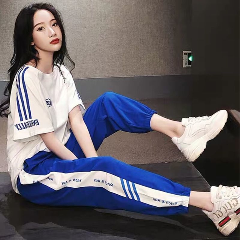 运动套装女2024新款中学生夏装时尚潮牌洋气网红减龄休闲服两件套