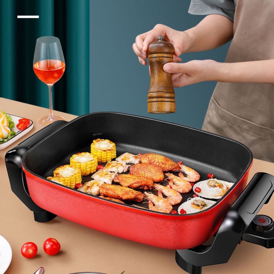 韩式家用多功能电炒锅电热锅方锅多用电火锅不粘锅全能烤肉锅