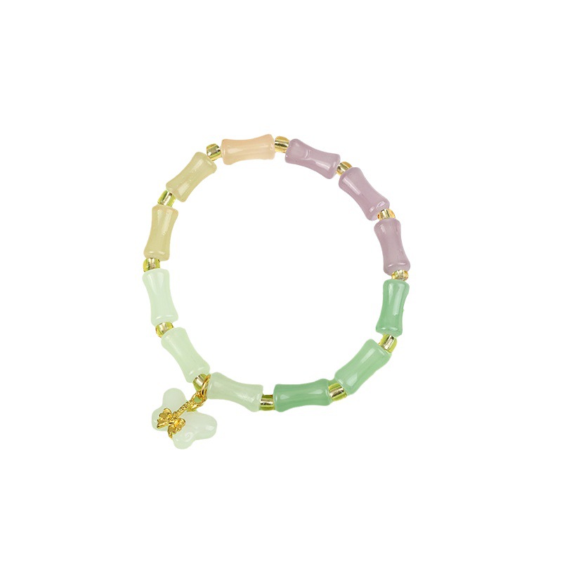 New Gradient Bamboo Joint Glass Beads Bracelet Gradient Peace Buckle Lucky Bag Butterfly Magnolia Single Circle Exquisite Glass Bracelet