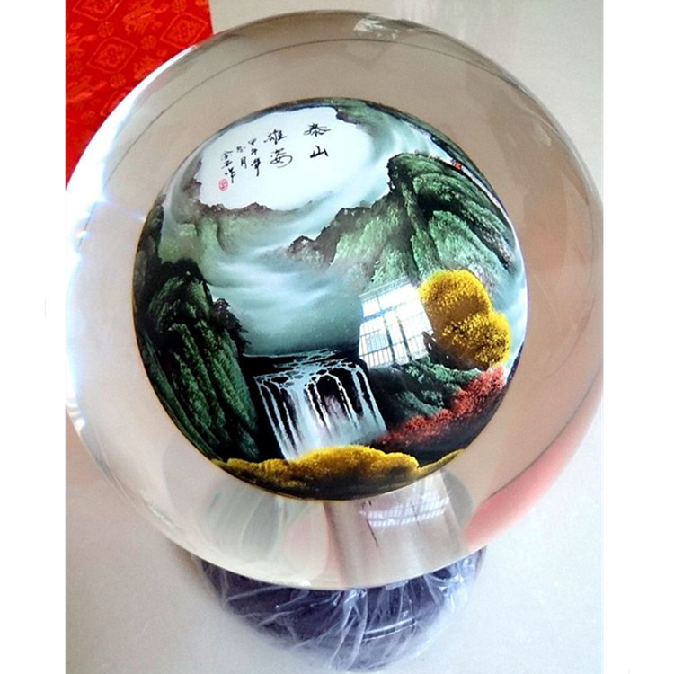 水晶工艺礼品k9内画水晶球山水画泰山雄姿办公用品桌面摆件